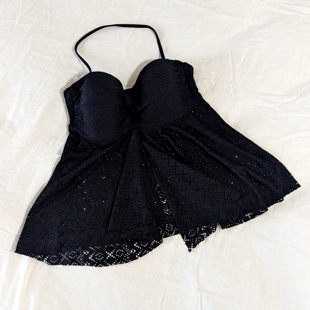 Merona Swim Tankini Lace Top Size Small Black